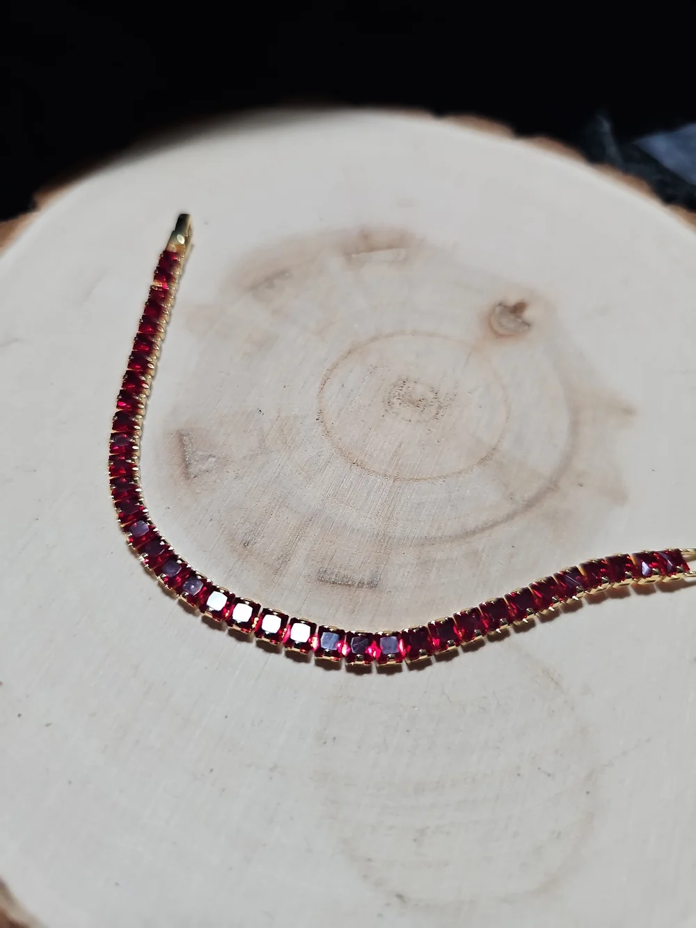 Gold Tennis Bracelet with Red Stones
